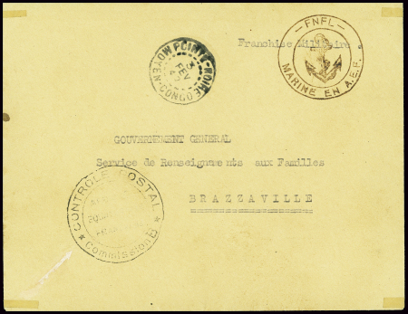 Lettre en franchise de Pointe noire (1942) avec ca