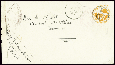 Env. entier postal 6c orange USA avec surcharge ro