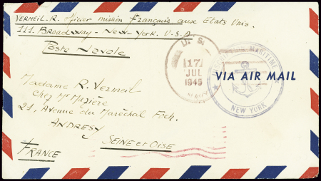 Lettre en franchise par avion avec grand CAD lilas