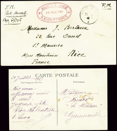 Lettre en franchise par avion avec CAD "Poste nava