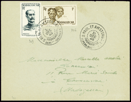 Madagascar n°306 + 309 obl CAD "S. Paul et Amsterd