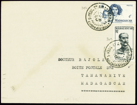 Madagascar n°309 + 312 obl CAD "S. Paul et Amsterd