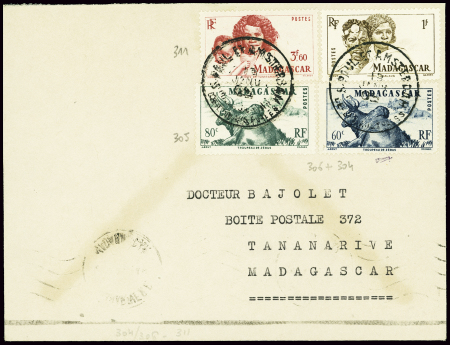 Madagascar n°304 à 306 + 311 obl CAD "S. Paul et A