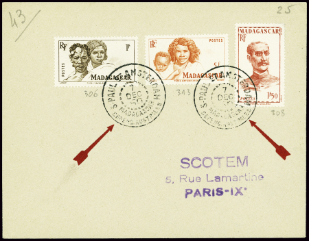 Madagascar n°306 + 308 + 313 obl CAD "S.Paul et Am