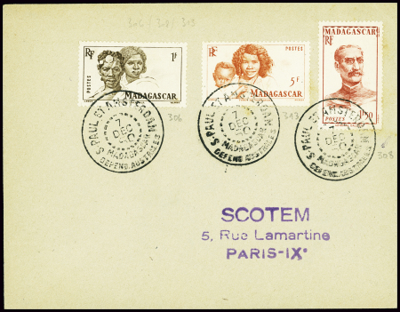 Madagascar n°306 + 308 + 313 obl CAD "S.Paul et Am