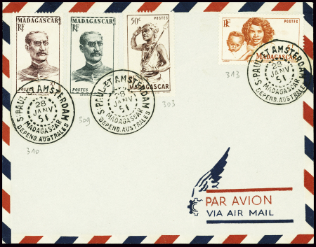 Madagascar n°303 + 309 + 310 + 313 obl CAD "S.Paul