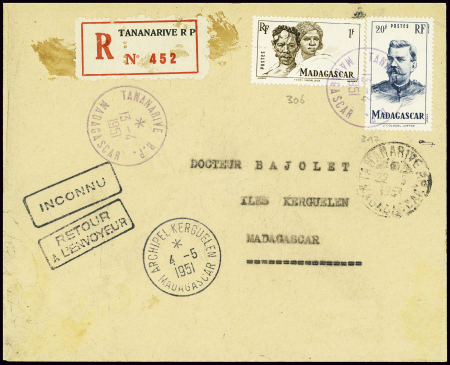 Madagascar n°306 + 317 obl Tananarive RP (13.4.195