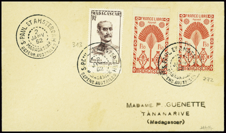 Madagascar n°272, 2 pièces + 313 obl CAD "S. Paul 