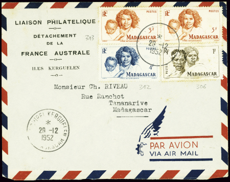 Madagascar n°306 + 312 + 313 en paire obl CAD "Arc