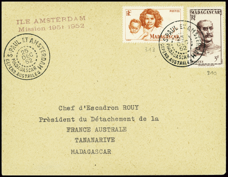 Madagascar n°310 +  313 obl CAD "S. Paul et Amster