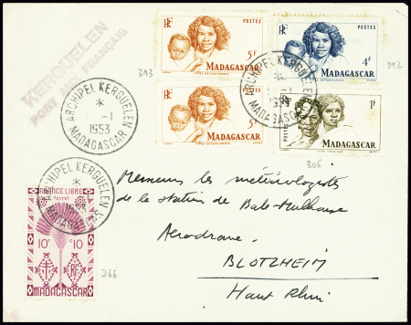 Madagascar n°266 + 306 + 312 + 313, 2 pièces obl C