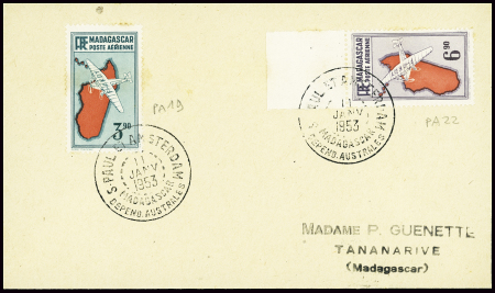 Madagascar PA 19 + PA22 obl CAD "S. Paul et Amster