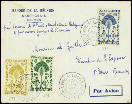 Madagascar n°271 + 273 + 274 obl CAD "St Paul et A