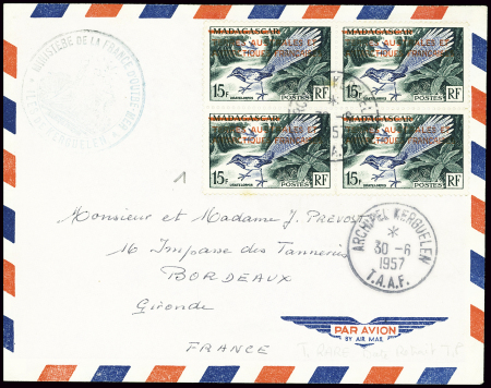 3 lettres : TAAF n°1 en bloc de 4 obl Kerguelen (3