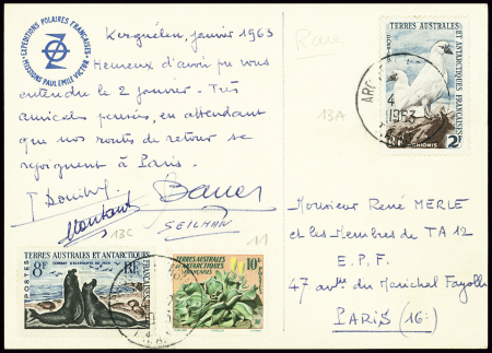 TAAF n°11 + 13A + 13C obl Kerguelen (1963) sur car