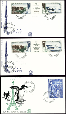 19 lettres de 1968 dont 2 FDC diff avec TAAF n°24,