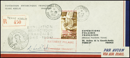 TAAF PA n°1 obl Terre Adélie 15.2.49 et 1.20.50 av