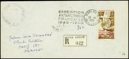 TAAF PA n°1 obl Terre Adélie (22.6.1950) sur env a
