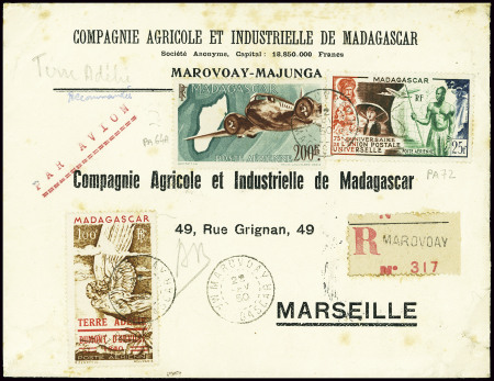 Madagascar PA 64A + PA72 + TAAF PA n°1 obl Morovoa