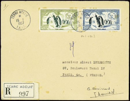 TAAF PA n°2 + PA n°3, rousseurs, obl "Terre Adélie
