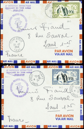 2 lettres et 1 CP Cami AFF TAAF PA2, PA3 obl Terre