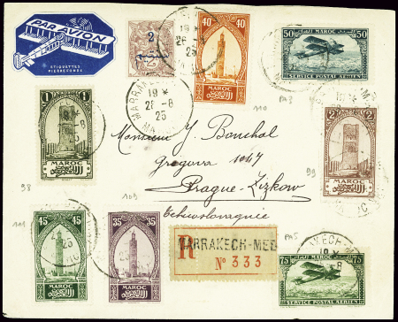 Maroc n°98 + 99 + 101 + 109 + PA3 + PA5 obl Marrak