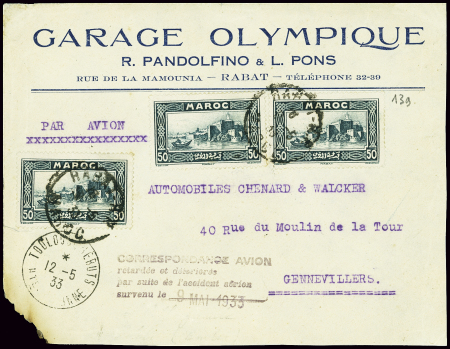 Maroc n°139, 3 pièces, obl Rabat RP (8.5.33) sur e