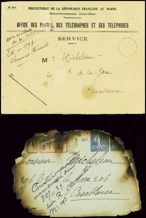 N°205, 2 pièces, obl Clermont Ferrand sur env brûl