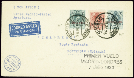 Espagne PA1 + PA2 + PA5 obl Madrid (6.7.1930) sur 