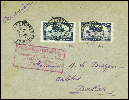 Maroc PA2 + PA3 obl Casablanca (2.5.1923) sur lett