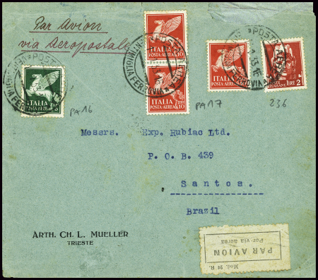 Italie n°236 + PA16 + PA17 obl Ventimiglia (1933) 