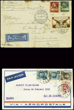 2 lettres : Suisse n°200 + 202 + PA13 obl Lausanne