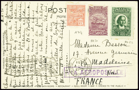 Brésil n°174 + PA20 + PA22 obl Rio (2.5.31) sur ca