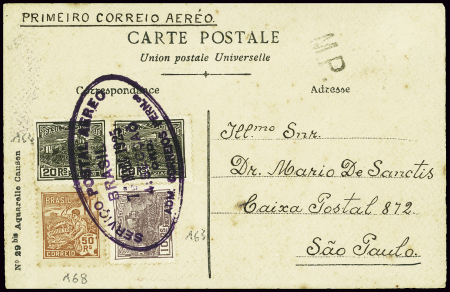 Brésil n°163 en paire + 164 + 168 obl grand CAD ov