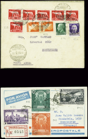 2 lettres pour Montevideo Italie n°219, 6 pièces +