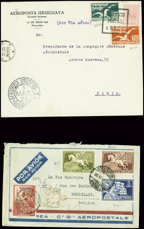 Uruguay n°265 + PA11 + PA12 obl cachet carré noir 