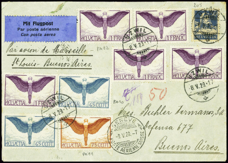 Suisse n°205 + PA10, 2 pièces + PA11 + PA12, 5 piè