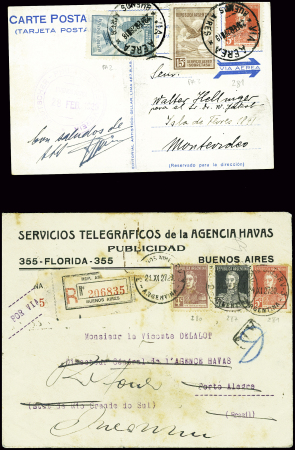 2 plis d'Argentine : carte postale facteur ailé ob