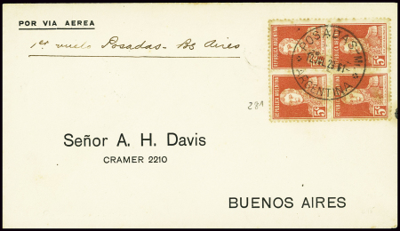 Argentine n°281 en bloc de 4 obl Posadas (12.7.192