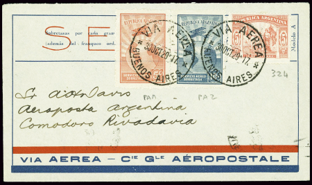 Argentine n°324 + PA1 + PA2 obl Buenos Aireqs (30 