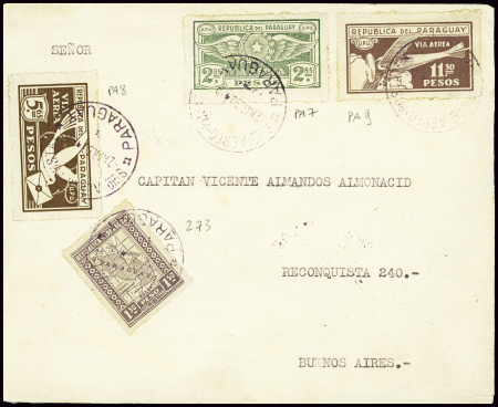 Paraguay n°273 + PA7 à PA9 obl Asuncion (2.3.1930)