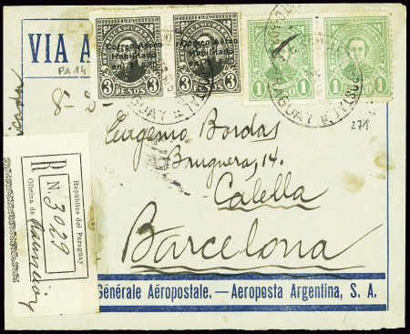 Paraguay n°271 en paire + PA14 en paire obl Asunci