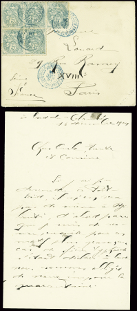 N°111 5c vert type Blanc, 5 pièces, obl CAD bleu "