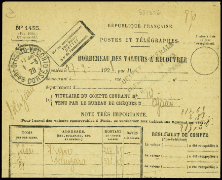 N°111 en paire + timbre taxe n°37 obl CAD "Sari di