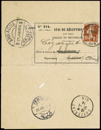 N°138 obl Ceyzeriat Ain (1914) sur avis de récepti