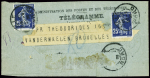 N°140, 2 pièces obl Lille (1909) sur télégramme re