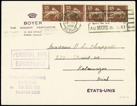 N°189, bande de 4 verticale de roulette obl mec "P