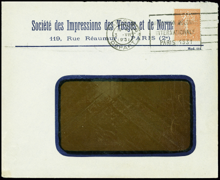 N°199, 50c semeuse lignée rouge perforée "VN" obl 