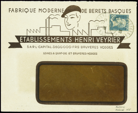 N°181, 1F50 Pasteur bleu de roulette perforé "HV" 