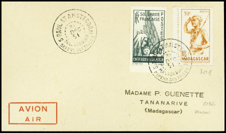 Madagascar n°301 en mixte avec France Libre PA n°1